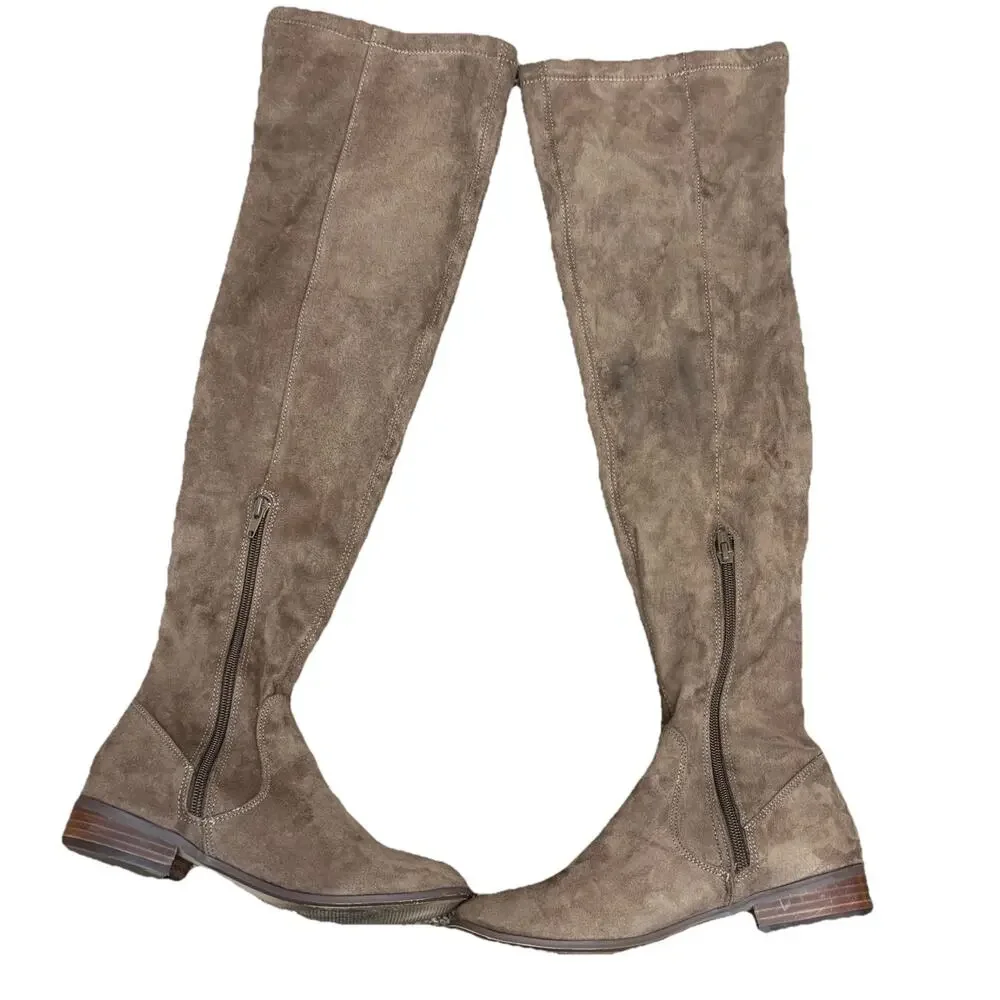 Report Over The Knee Boots Taupe Brown Faux Suede Sanjay Riding Boots Size 6.5M